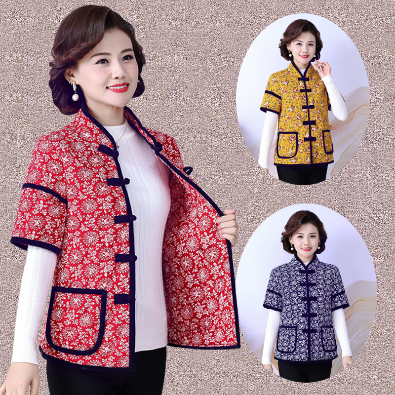复古盘扣短袖棉服马夹