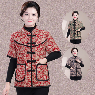 复古秋冬妈妈加绒保暖短袖 盘扣防寒棉服马甲 棉衣棉马夹中老年女装
