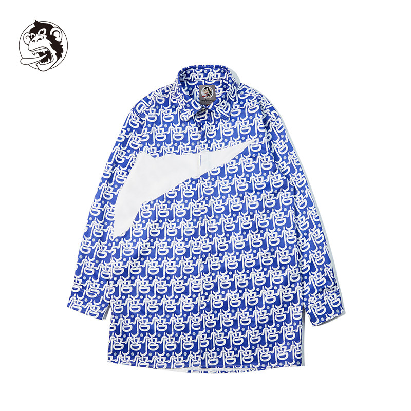 wookong悟空春季新品白色波点悟印花长袖衬衫男士女外套休闲潮