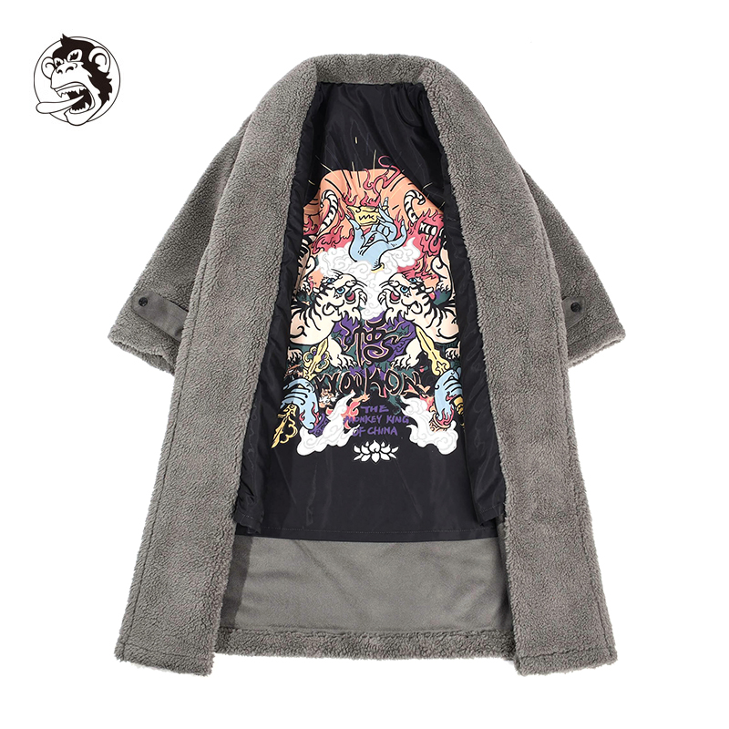 羊羔绒长款大衣wookong冬季