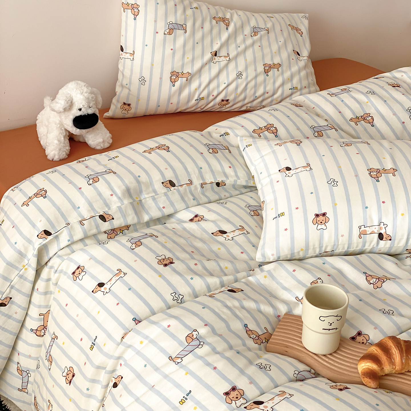 ins小狗清新全棉双层纱四件套