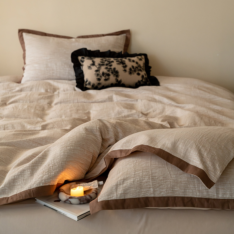 简约轻奢全棉长绒棉四件套亲肤60S纯棉床单被套1.5m1.8米双人床品