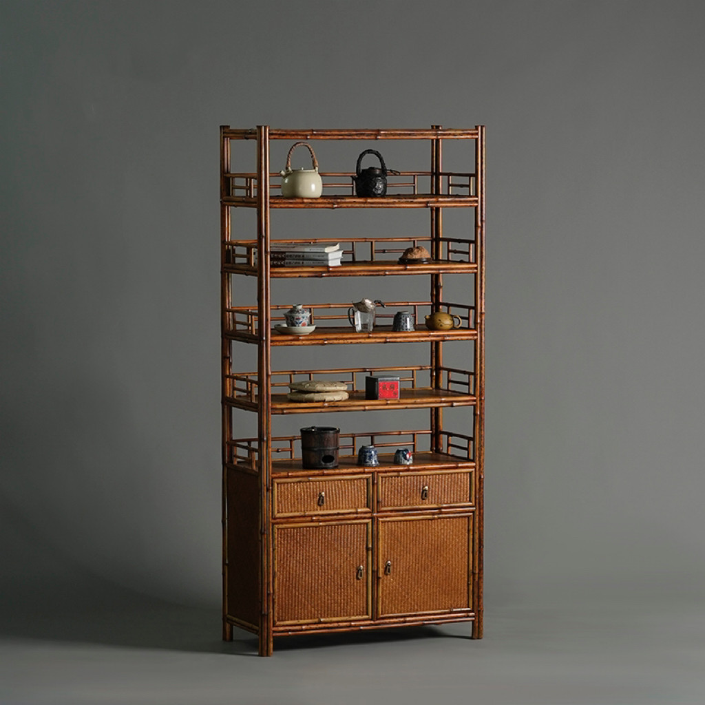 【真如】梅鹿竹五层书架 竹制茶具收纳架 茶室空间收纳展示柜