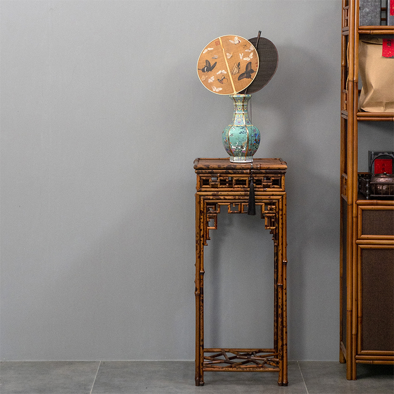 黑湘妃竹兰花架 明式家具中式盆景架 收藏花几茶柜架置物架