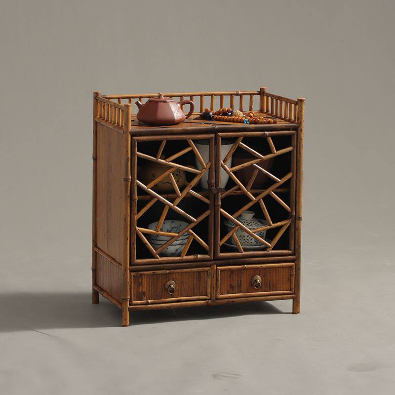 停云 新中式梅鹿竹茶棚 手工竹制禅意茶具茶壶收纳展示小柜子