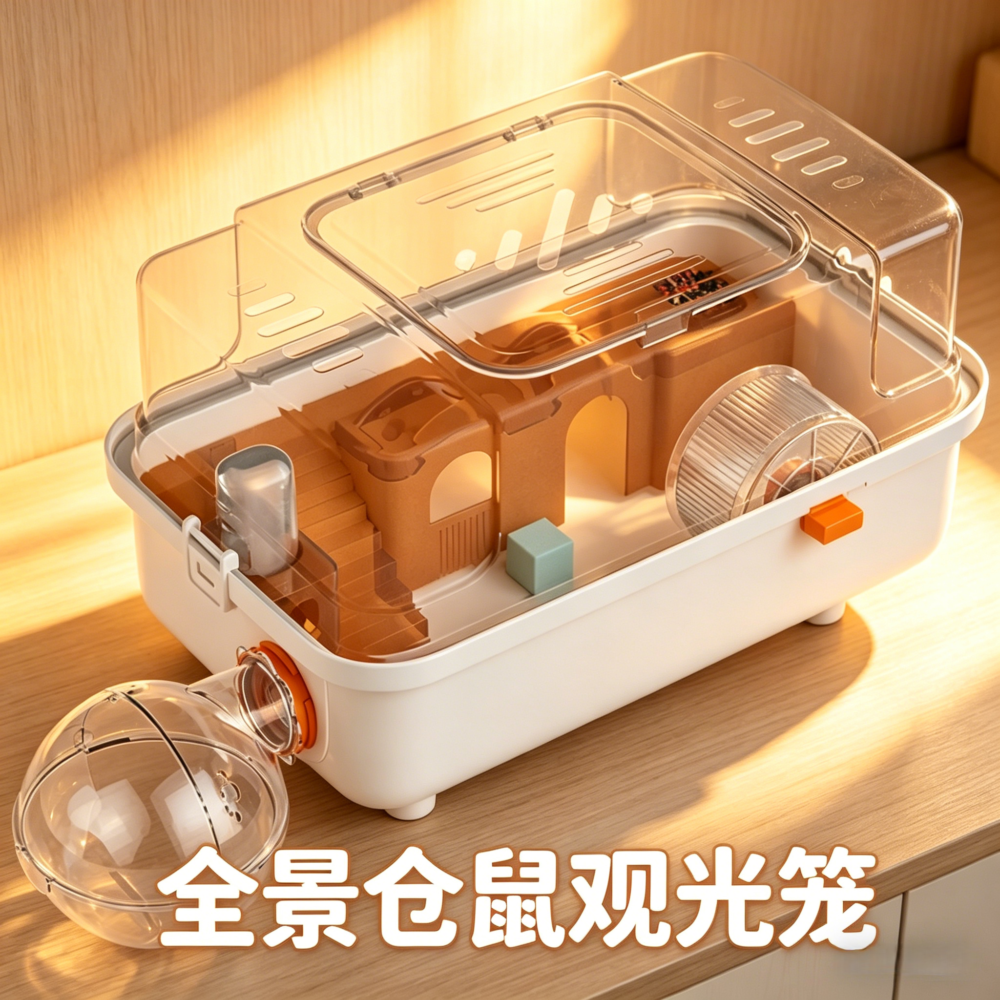全景仓鼠观光笼透明双层豪华金丝熊专用笼子手提便携大别墅饲养箱
