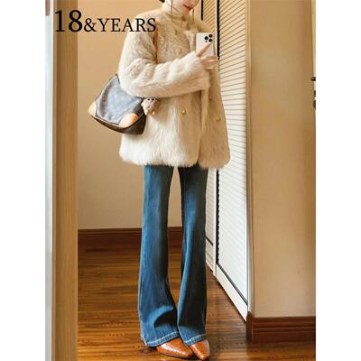 加绒微喇牛仔裤女秋冬季2