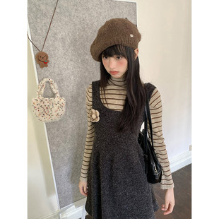 嘿山姥姥 深灰针织吊带裙子女冬季复古无袖叠穿毛衣中长裙