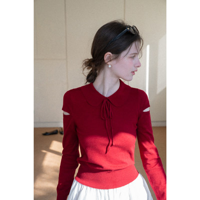 EGGKA娃娃领镂空设计感针