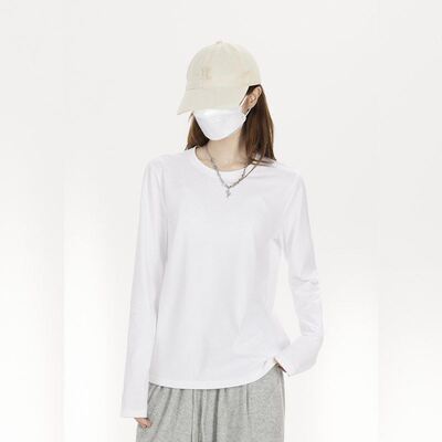 白色简约长袖T恤女2025夏