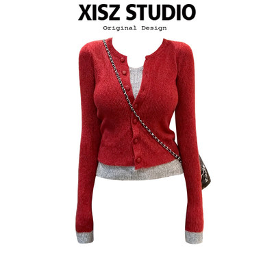 时髦洋气撞色针织开衫打