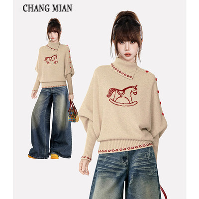 小马高领套头毛衣女秋冬