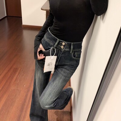 复古美式微喇牛仔裤女冬