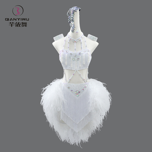 2026新款专业羽毛拉丁舞裙高级舞蹈比赛演出规定黑池花服成人儿童