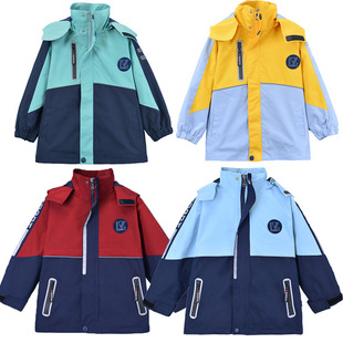 男童女童冲锋衣三合一冬季防风衣户外套初中小学生校服套装班服