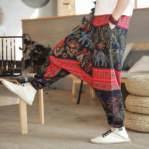 2025夏季日系吊裆裤风尼泊尔裤亚麻花裤子男大裆裤k501p35，男装休闲裤，星座1217