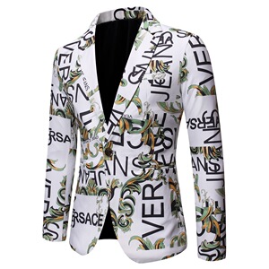 新增4XL-秋季西装欧美字母印花修身西装单西服礼服演出服X07特P75