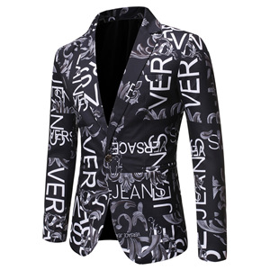新增4XL-秋季西装欧美字母印花修身西装单西服礼服演出服X07特P75图片