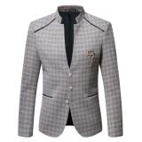 2025春秋新款男士休闲修身毛呢英伦格子西服外套小西装男X63P100，男装西服套装，星座1217