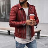 2022跨境新款冬款男士航线翻领棉服欧美拉链纯色皮衣外套py79p120，男装皮衣，星座1217