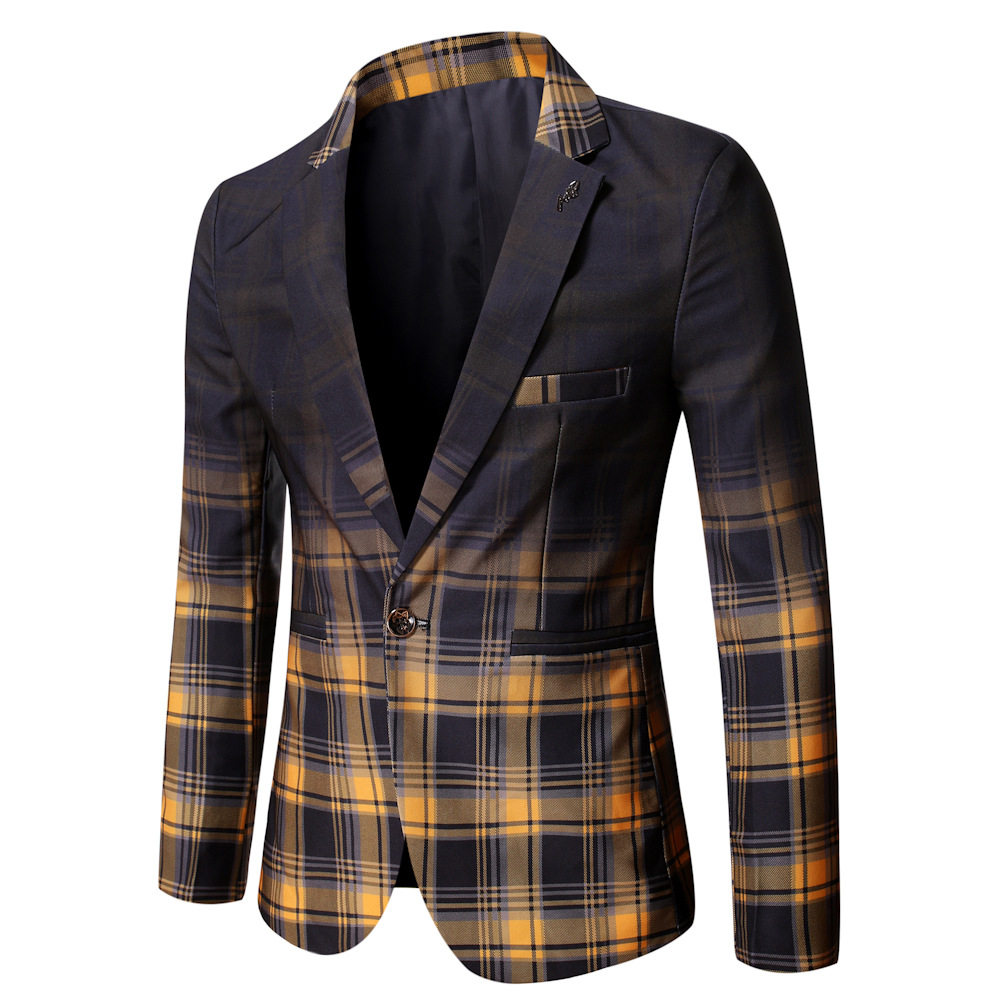 现货春季青年小西装渐变格纹韩版修身单西服外套男X16P75新增4xl,男装西服套装,星座1217