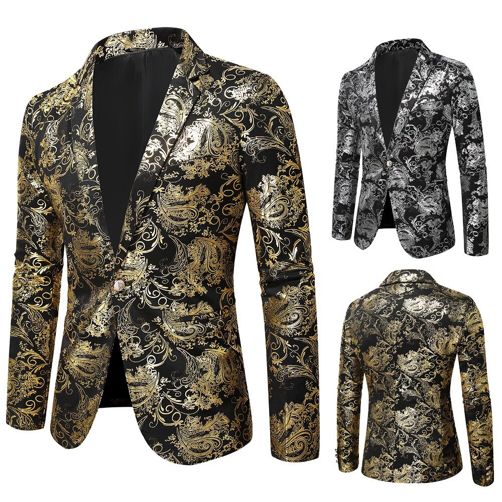 23外贸西服男 韩版修身男士烫金印花西装礼服演出服外套潮x99特75图片
