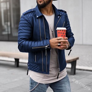 2022跨境新款冬款男士航线翻领棉服欧美拉链纯色皮衣外套py79p120图片