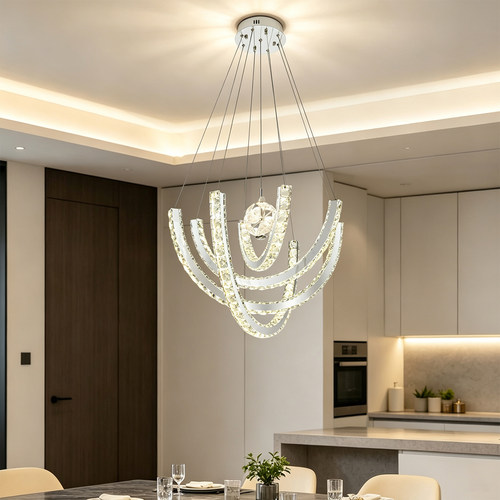 轻奢水晶客厅吊灯现代简约环形复式楼大厅 LED 餐厅卧室吊灯具