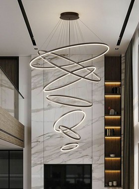 客厅别墅复式楼大吊灯简约现代轻奢公寓酒店挑空楼梯loft吊灯圆形