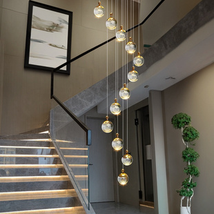 楼梯吊灯loft公寓挑高楼梯间吊灯现代简约复式楼别墅客厅水晶吊灯