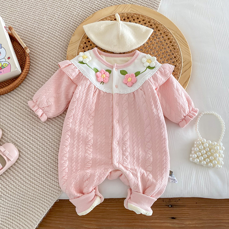 冬款女宝宝爬服加绒连体衣