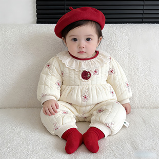 宝宝衣服冬季超萌包屁衣洋气小公主冬装套装加绒婴儿连体衣外出服
