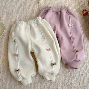 女童裤子婴儿一体绒防风裤冬季女宝宝保暖护肚棉裤韩版加绒长裤