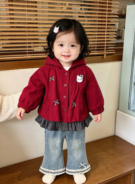 春秋款女宝宝卡通风衣外套套装