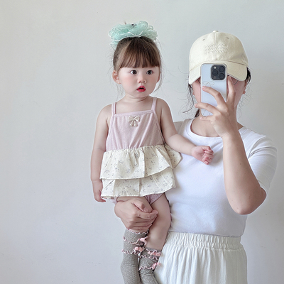 夏款女宝宝甜美吊带洋气三角哈衣