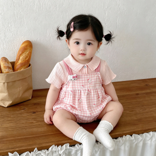 宝宝夏天衣服夏季薄款包屁衣可爱背带连体衣婴儿夏季洋气套装女宝