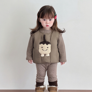 婴儿衣服秋冬洋气夹棉马甲长裤宝宝套装韩系上衣裤子男宝女宝冬装