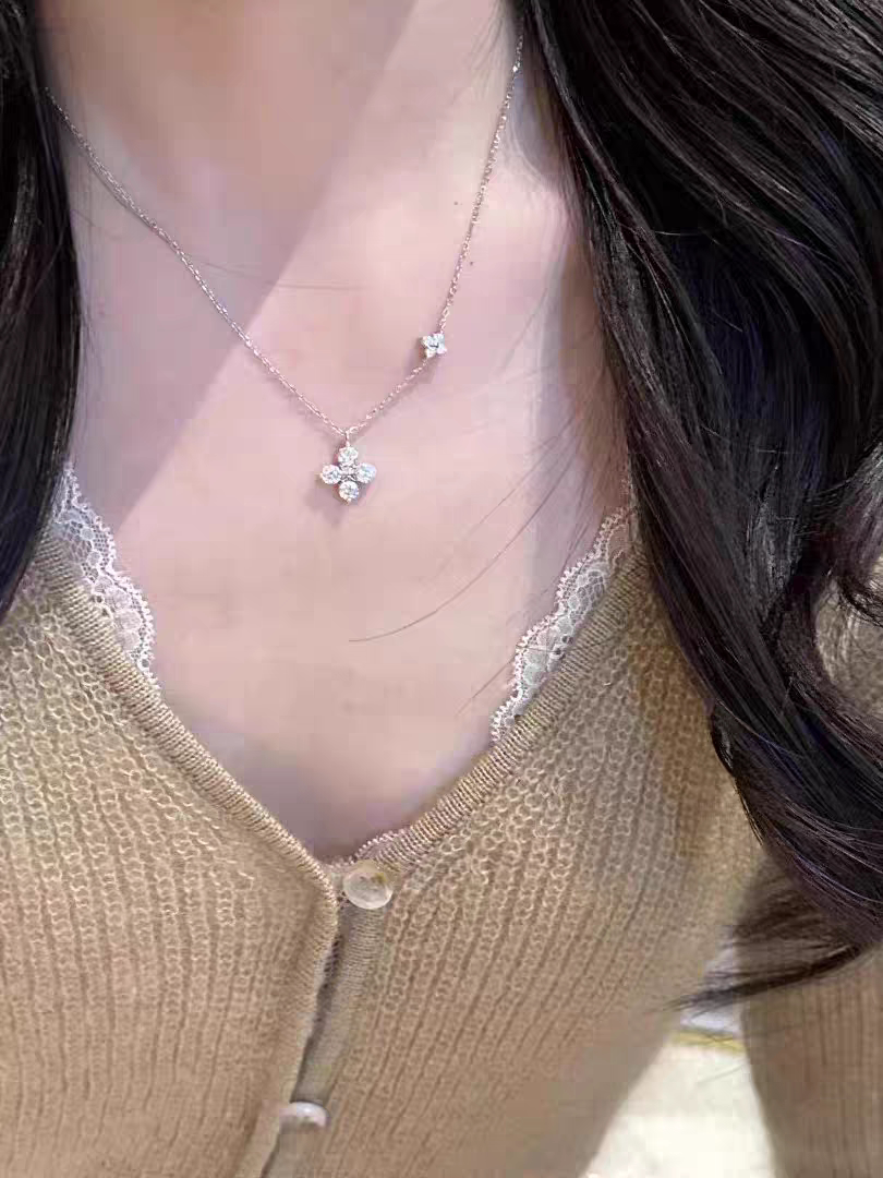 s999纯银双生四叶草项链女轻奢小众设计百搭锁骨链送闺蜜女友礼物