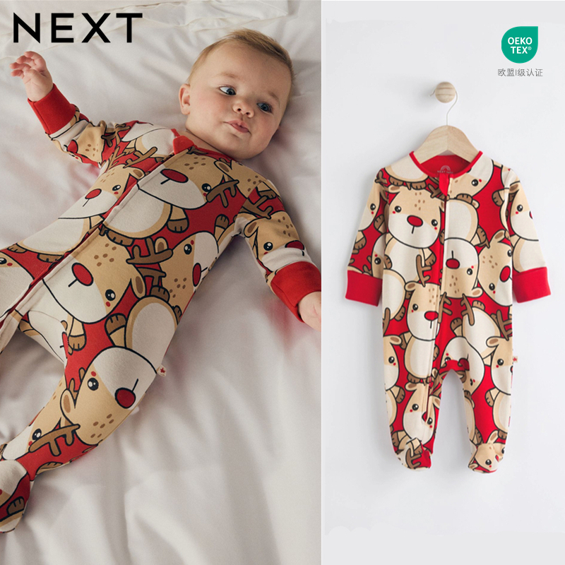 英国NEXT圣诞节卡通驯鹿宝宝哈衣