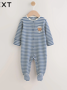 进口现货英国NEXT男宝宝新生婴幼儿纯棉爱妈妈小熊连体衣纯棉睡衣