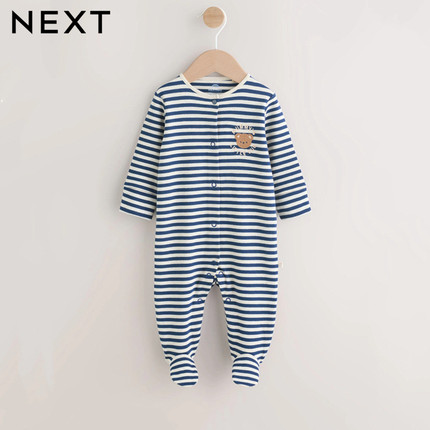 进口现货英国NEXT男宝宝新生婴幼儿纯棉爱妈妈小熊连体衣纯棉睡衣