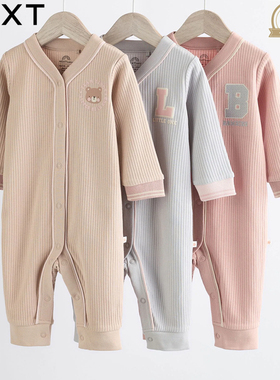 英国进口Next女婴童宝宝秋冬连体衣卡通罗纹家居爬服长袖婴儿睡衣