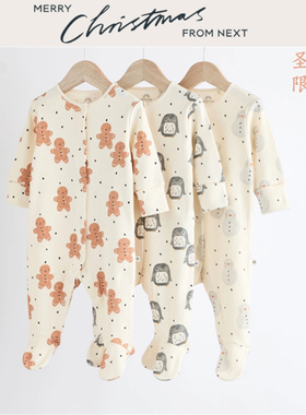英国原装进口NEXT圣诞节日宝宝连体衣婴幼儿可爱纯色爬服卡通睡衣