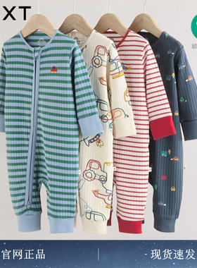 现货英国进口NEXT婴儿长袖连身纯棉卡通汽车睡衣不包脚宝宝连体衣