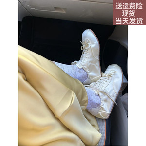 羊皮版~蕾丝针织芭蕾舞鞋2024新款平底蝴蝶结单鞋外穿休闲德训鞋