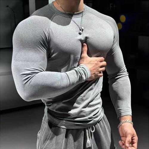 美式无缝提花长袖运动男