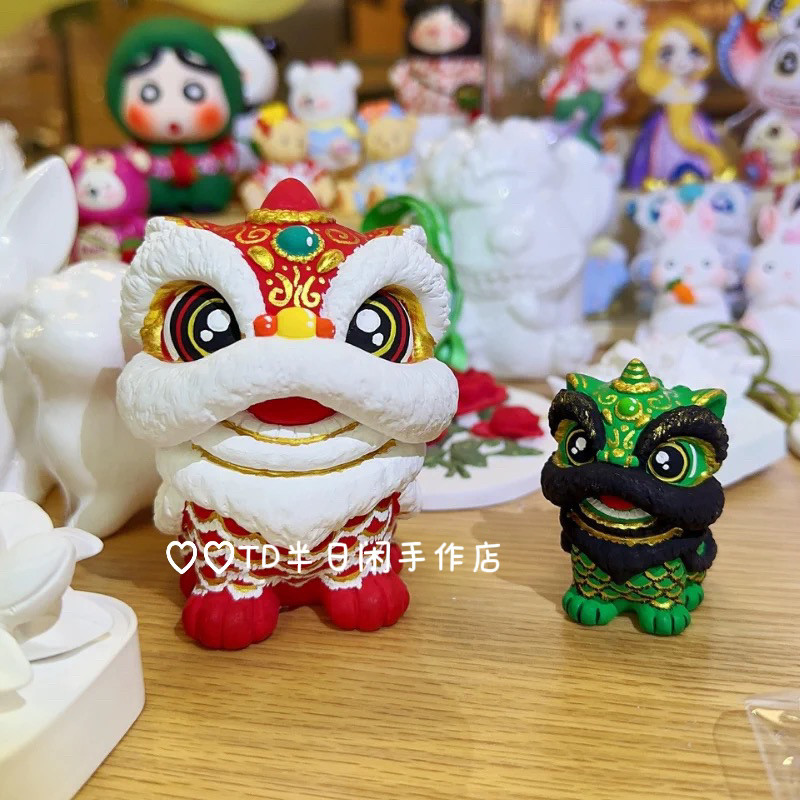 新年国潮醒狮立体香薰石膏娃娃白胚diy涂鸦彩绘儿童手工摆件礼物