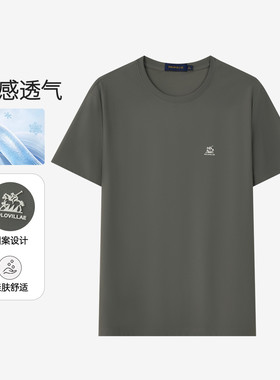 Polovillae/保罗威特纯色百搭t恤男士2025夏季圆领休闲短袖上衣