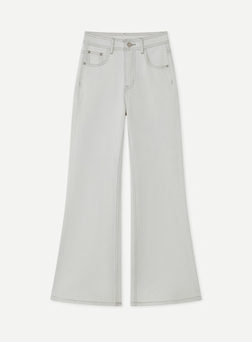 Polovillae/保罗威特女式阔腿裤夏季薄款白色高级感微喇牛仔裤女