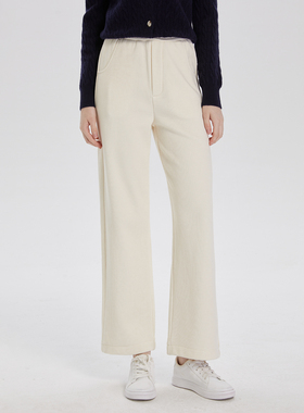 Polovillae/保罗威特加绒阔腿裤秋冬显瘦宽松裤设计纯色直筒裤女